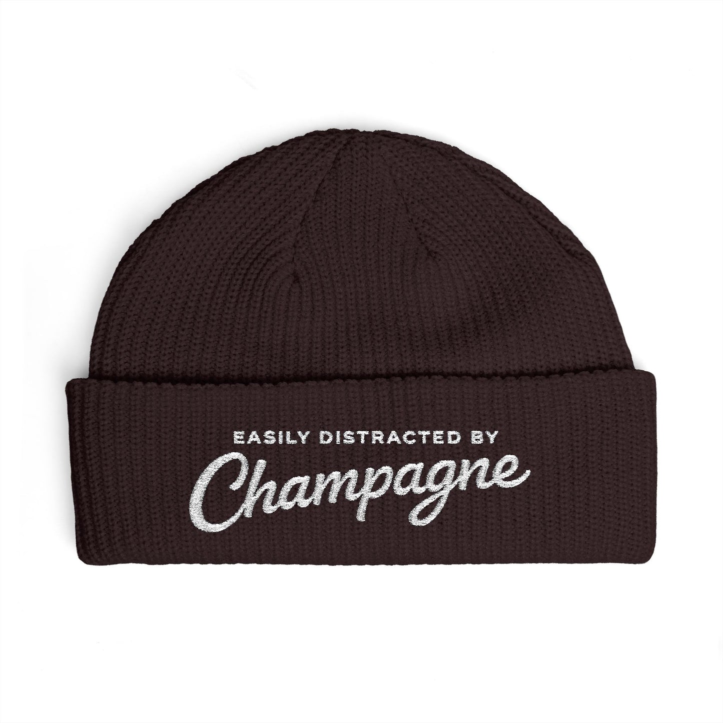 "Easily Distracted by Champagne" Embroidered Beanie