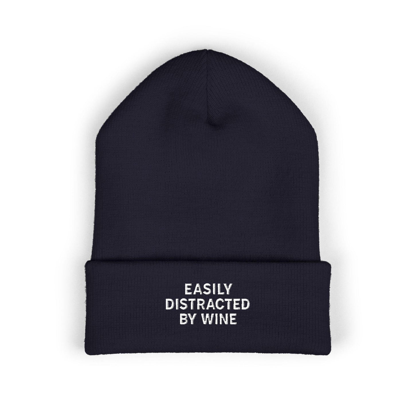 Wine Embroidered Beanie, Cuffed Knit Hat