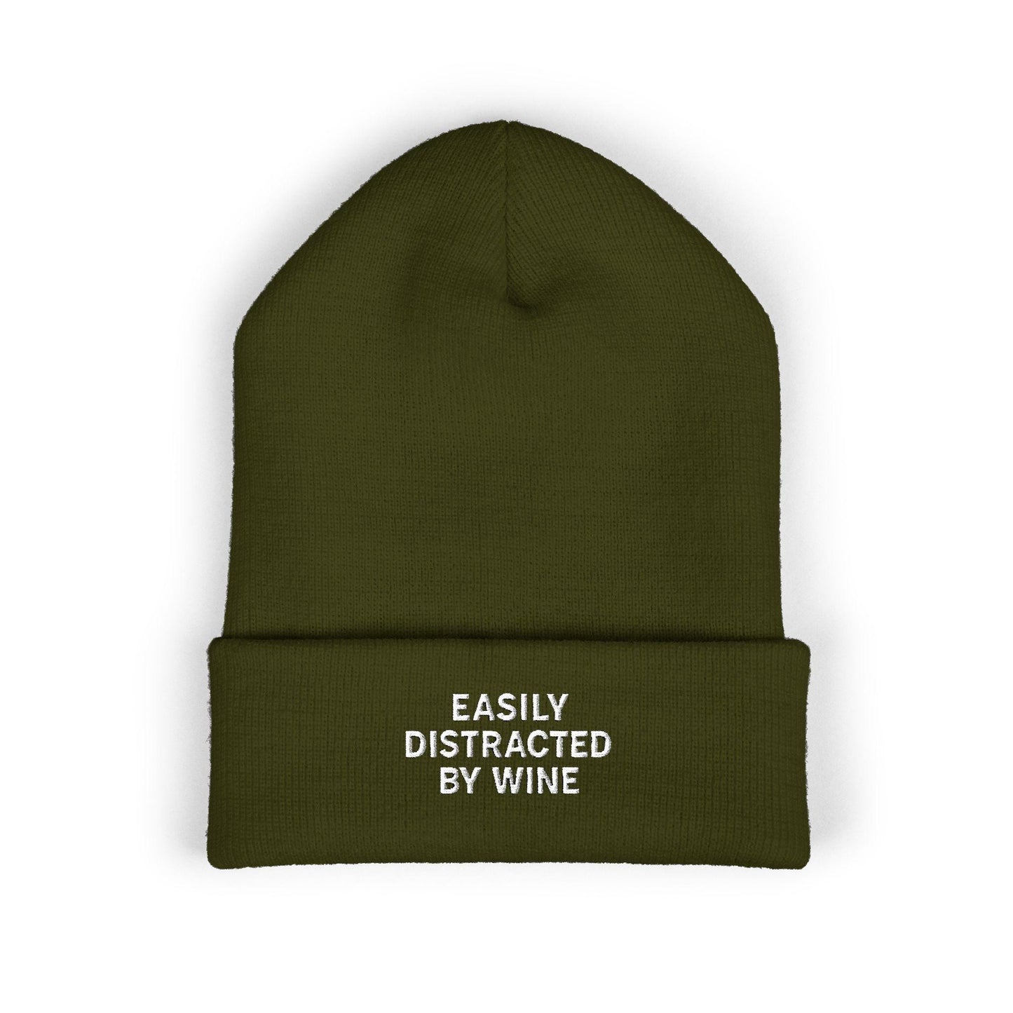 Wine Embroidered Beanie, Cuffed Knit Hat