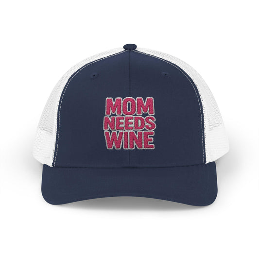 Mom Needs Wine Embroidered Trucker Hat, Funny Gift for Her