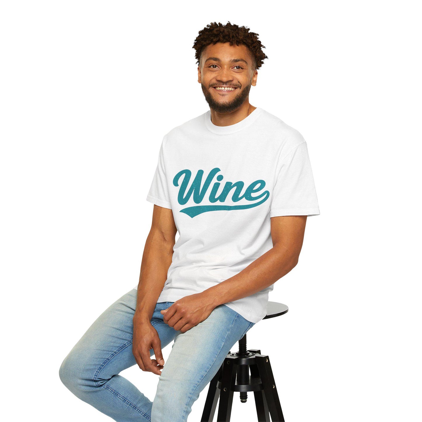 Wine Script Tee | Teal Wine Typography T-Shirt
