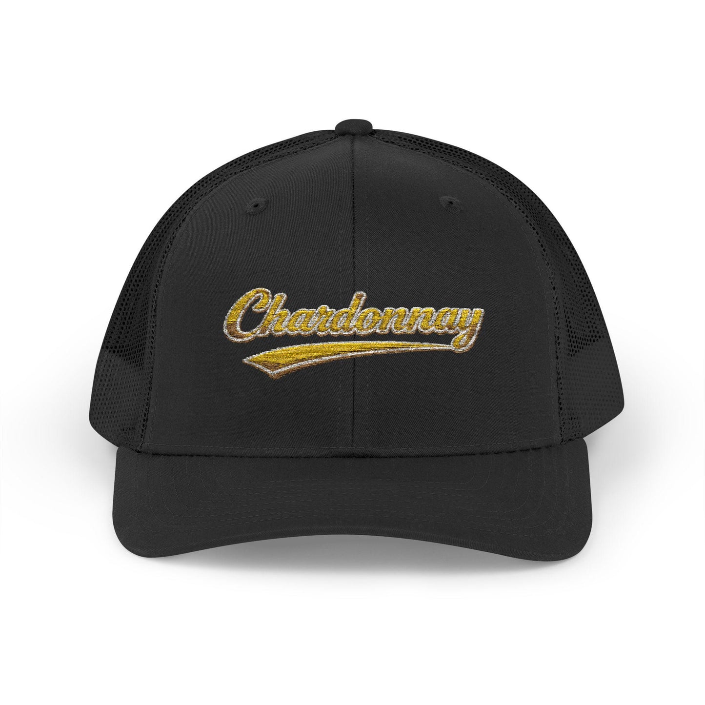 Chardonnay Script Logo Cap, Trucker Mesh Snapback
