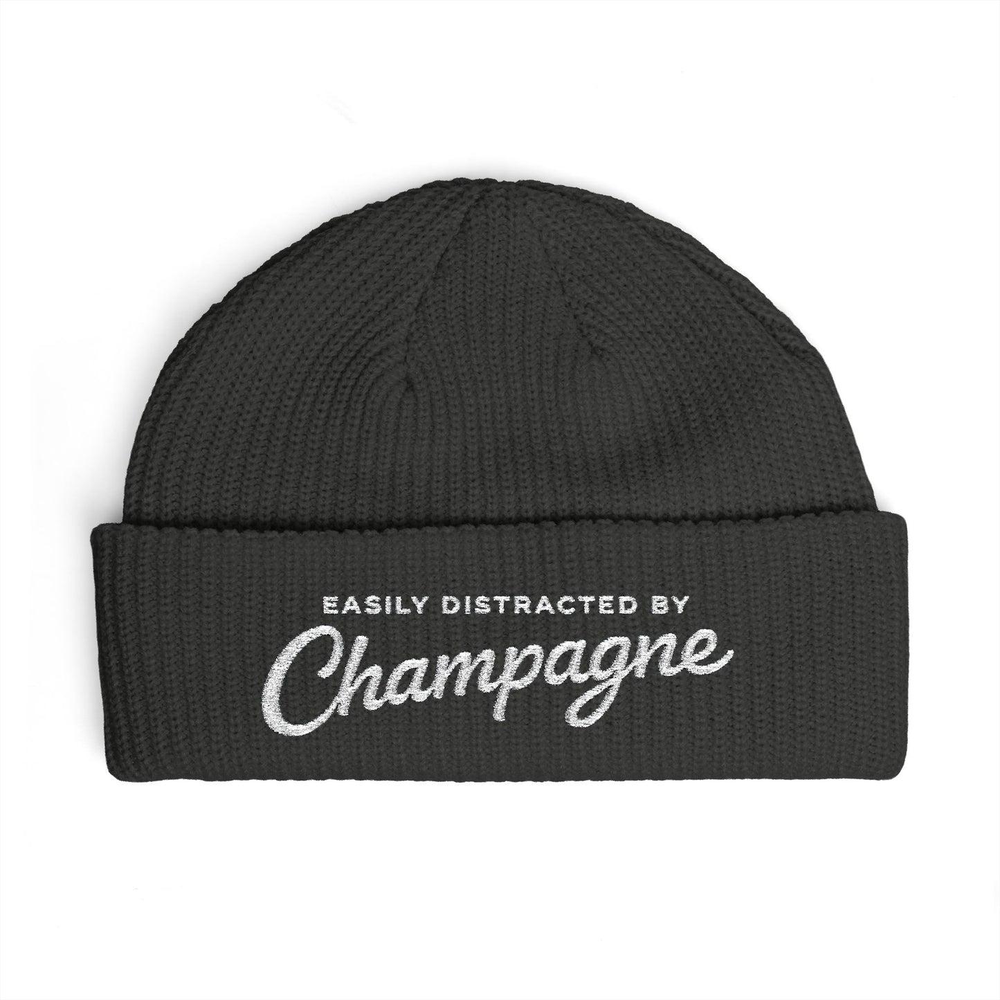 "Easily Distracted by Champagne" Embroidered Beanie