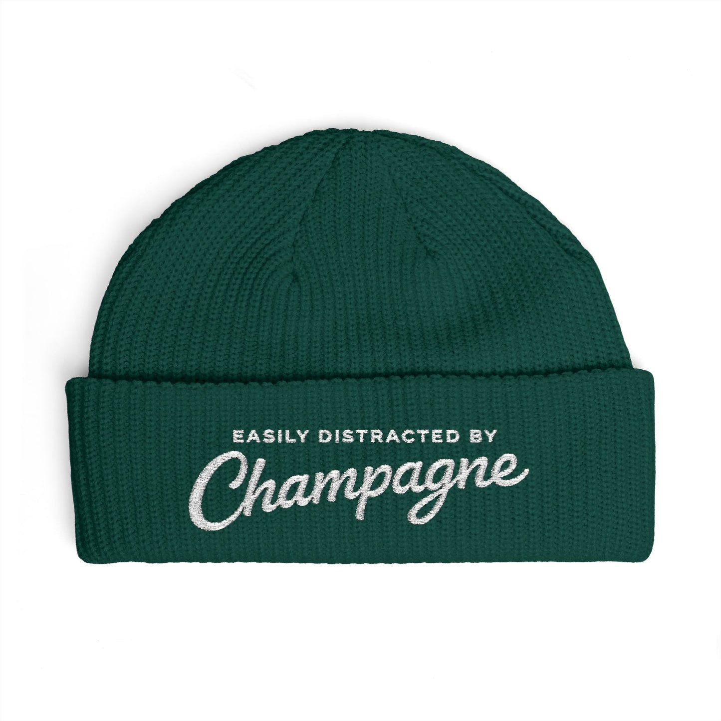 "Easily Distracted by Champagne" Embroidered Beanie