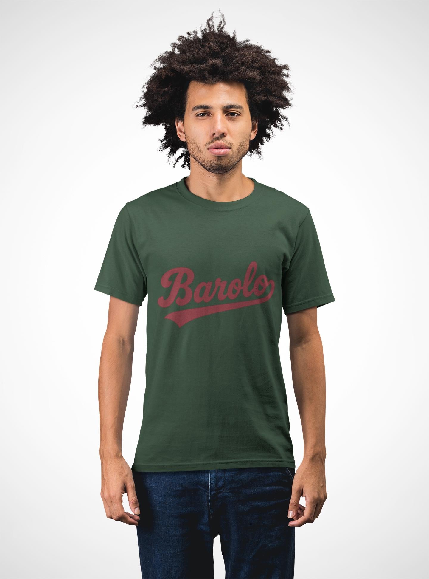 Barolo Script Logo Tee, Wine Region Italy, Burgundy Red Baseball Style