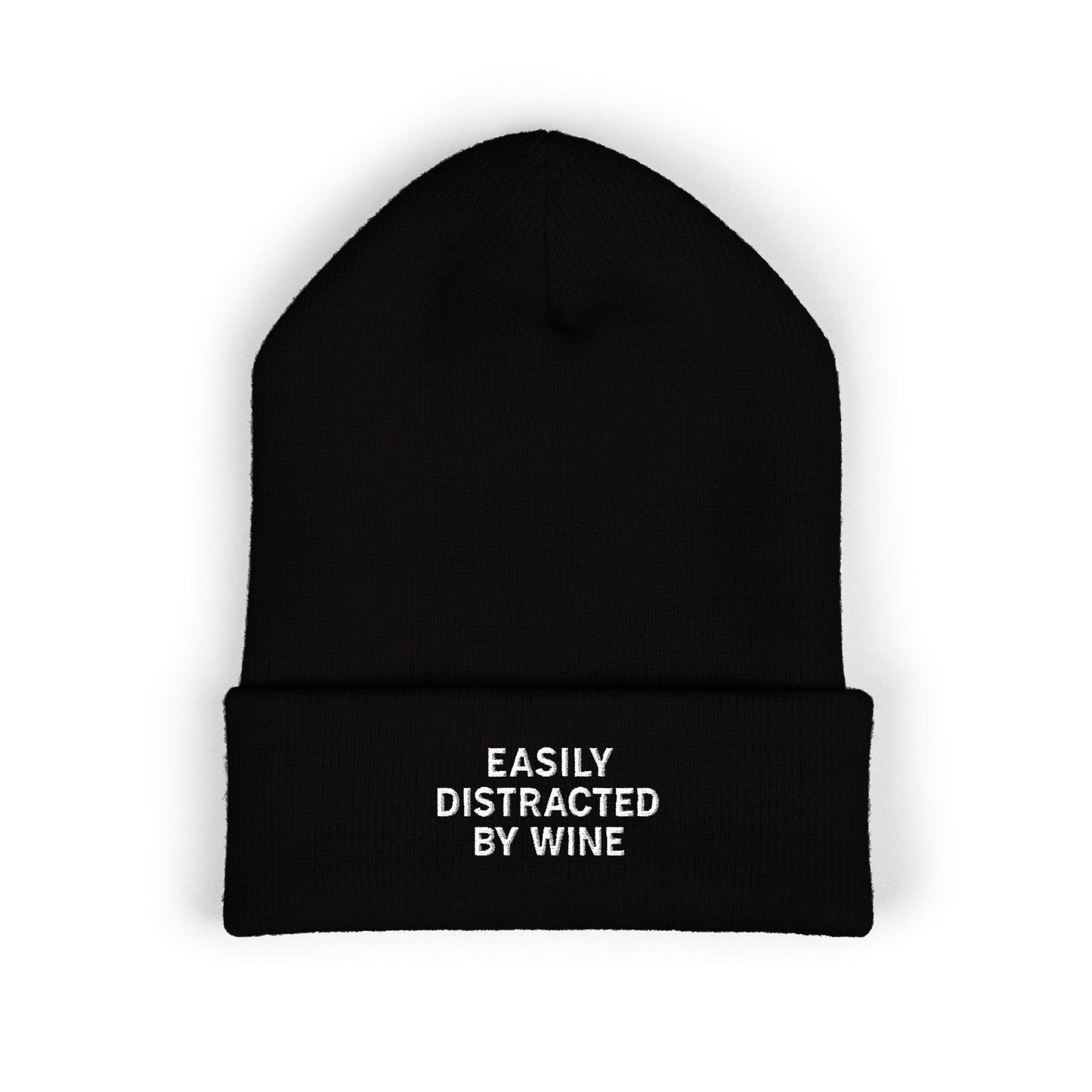 Wine Embroidered Beanie, Cuffed Knit Hat