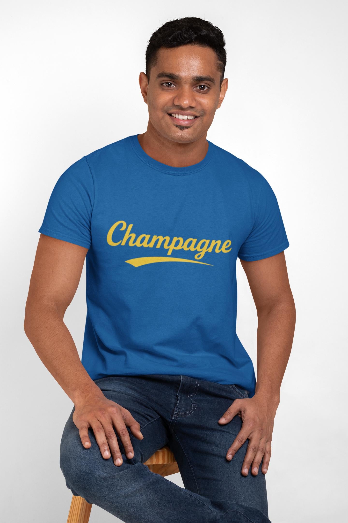 Champagne Script Tee, Retro Cursive Logo, Sparkling Wine Theme