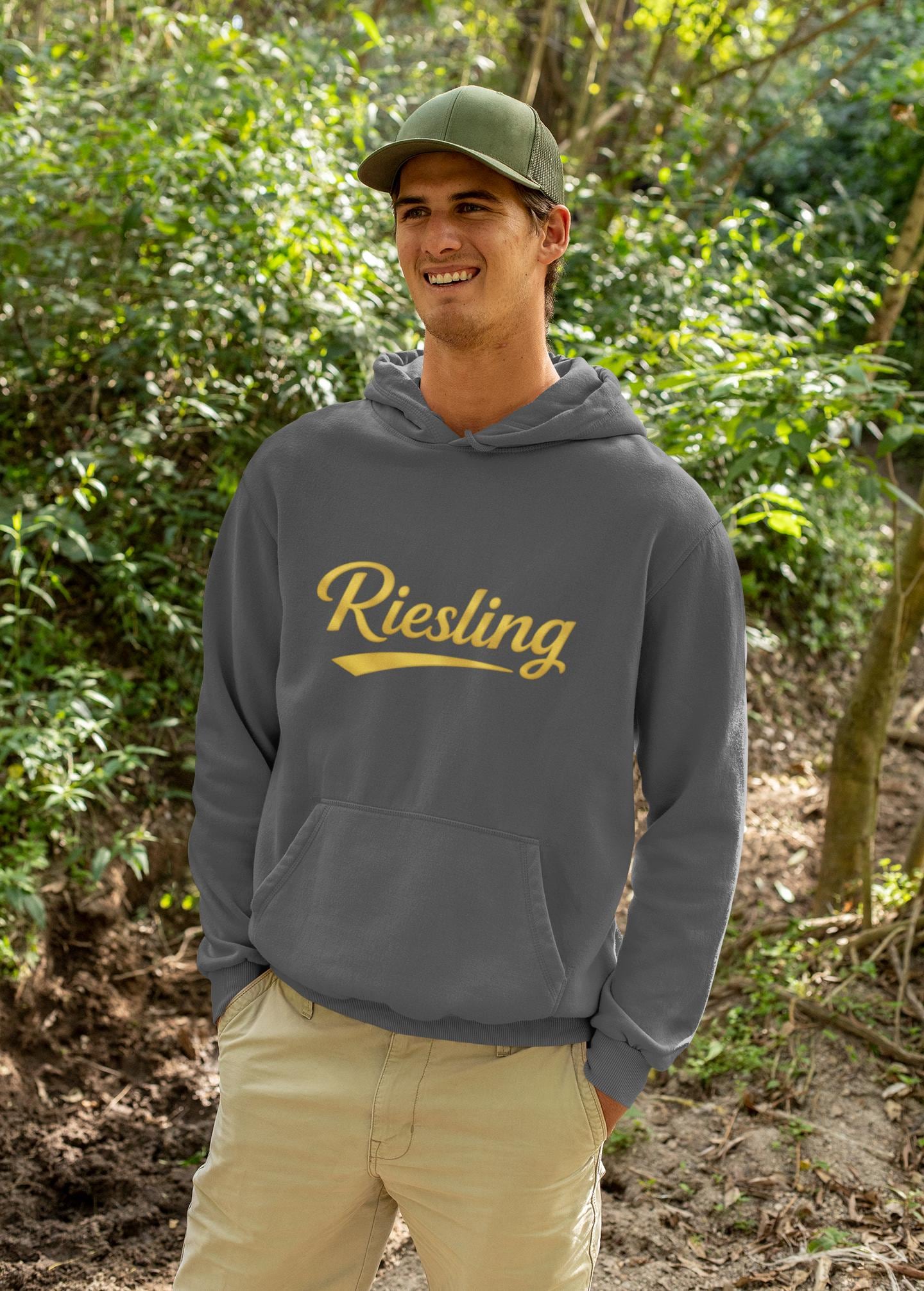 Riesling Hoodie, Wine Script Pullover Sweatshirt