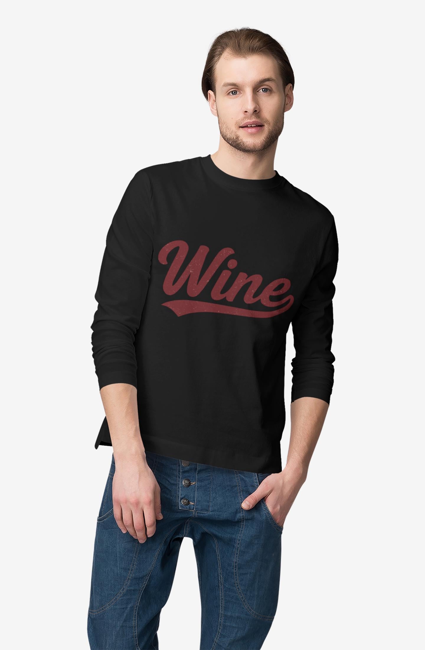 Wine Long Sleeve Tee, Vintage Script, Wine Lover Gift