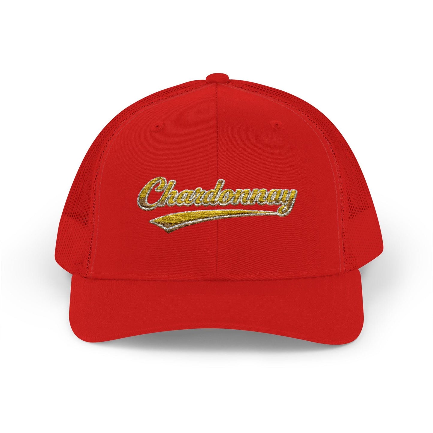 Chardonnay Script Logo Cap, Trucker Mesh Snapback