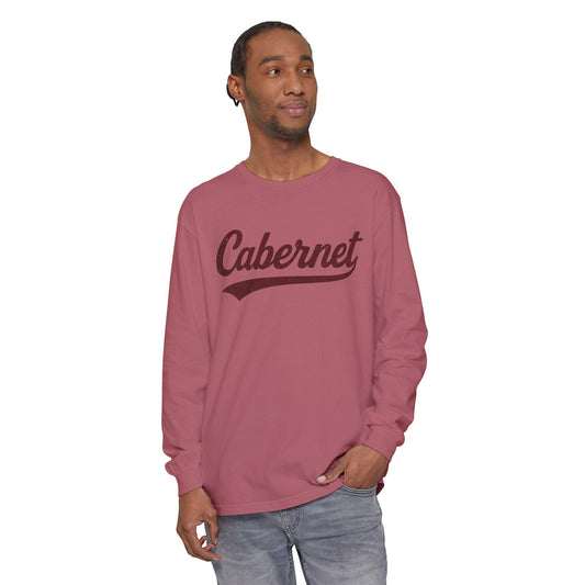 Cabernet Long Sleeve Shirt, Baseball Script Wine Tee, Unisex Wine Lover Gift