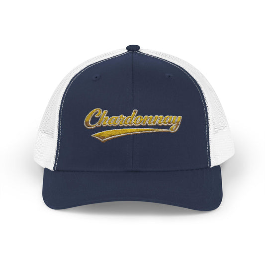 Chardonnay Script Logo Cap, Trucker Mesh Snapback