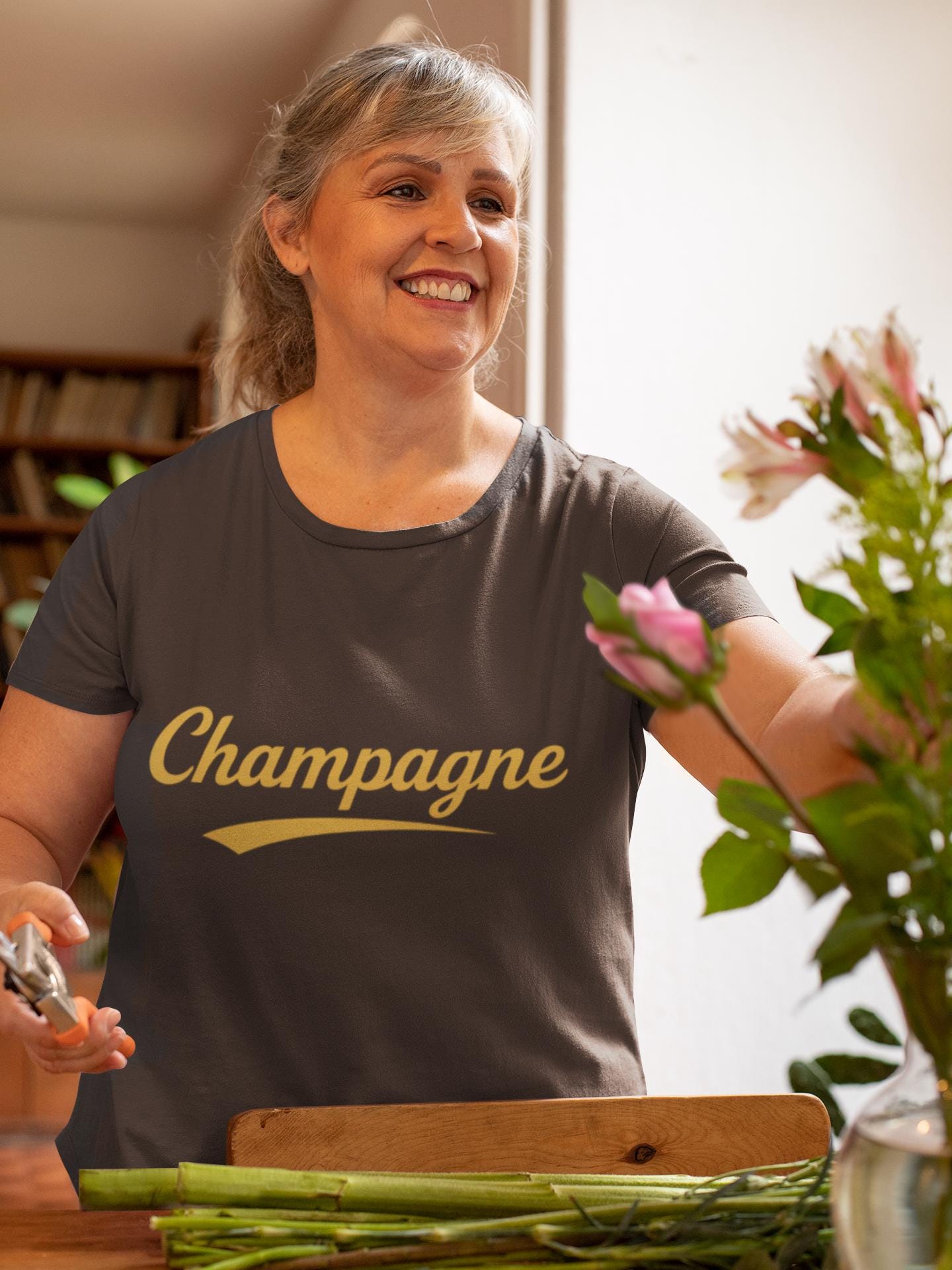 Champagne Script Tee, Retro Cursive Logo, Sparkling Wine Theme