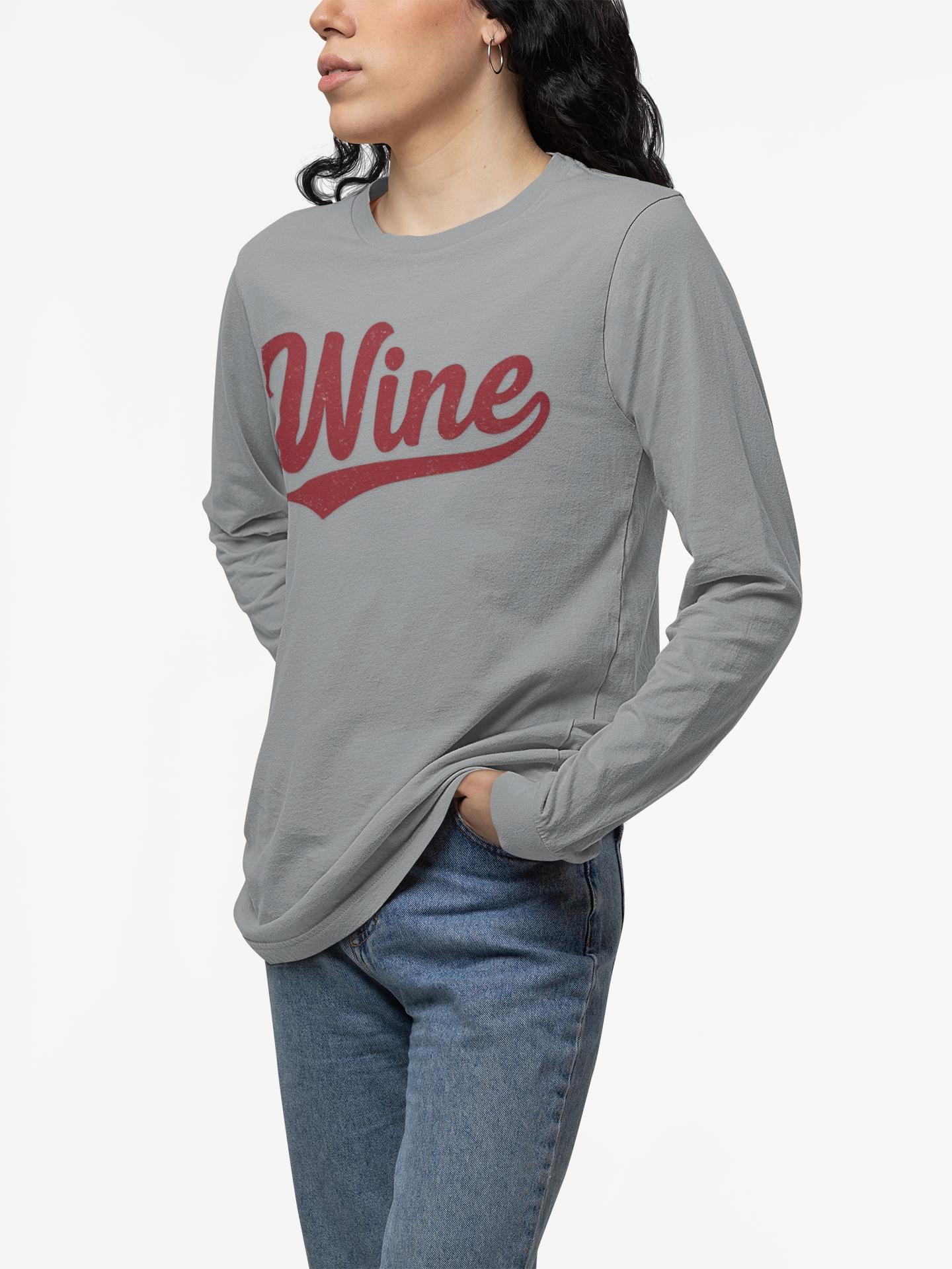 Wine Long Sleeve Tee, Vintage Script, Wine Lover Gift