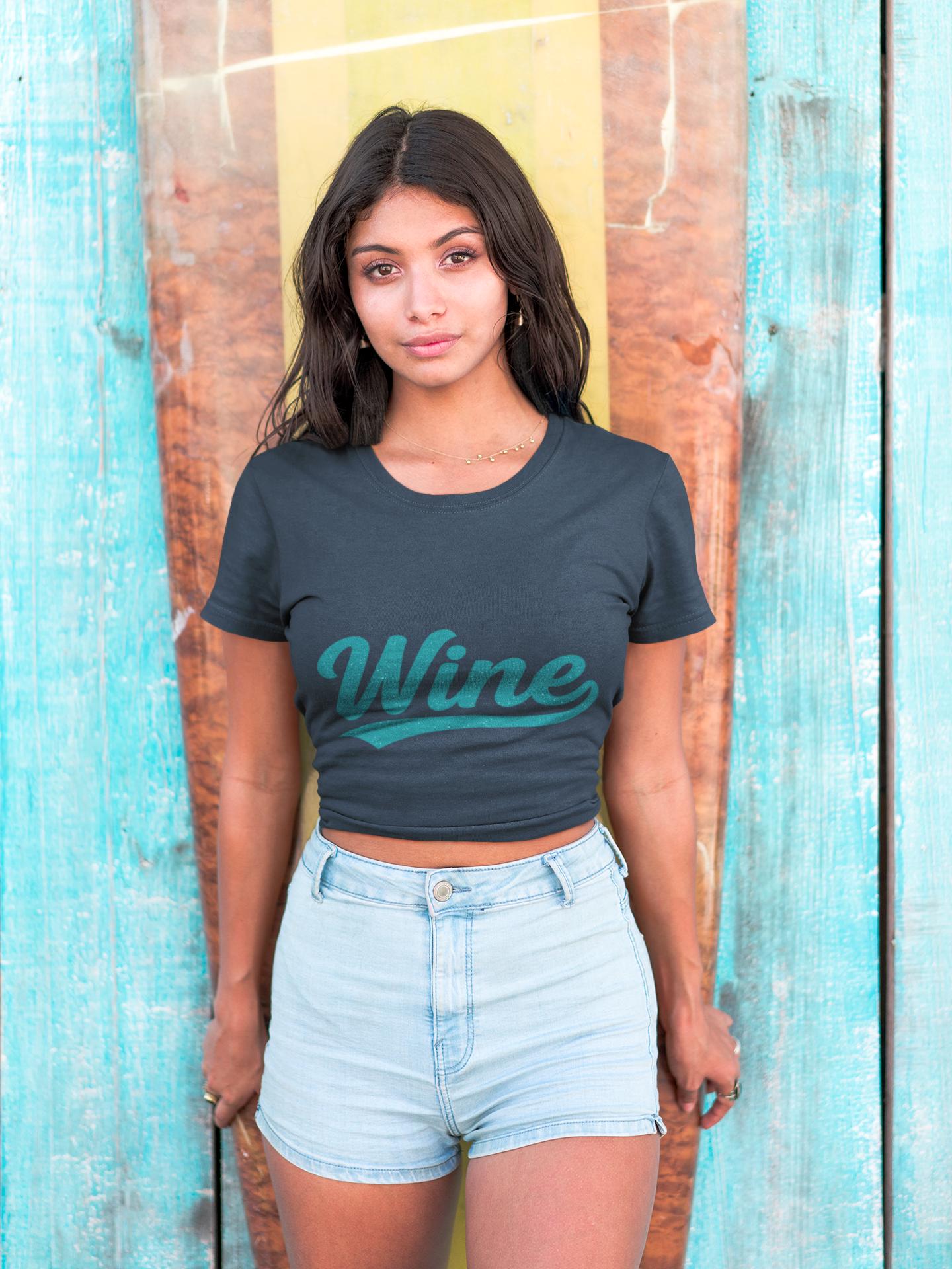 Wine Script Tee | Teal Wine Typography T-Shirt