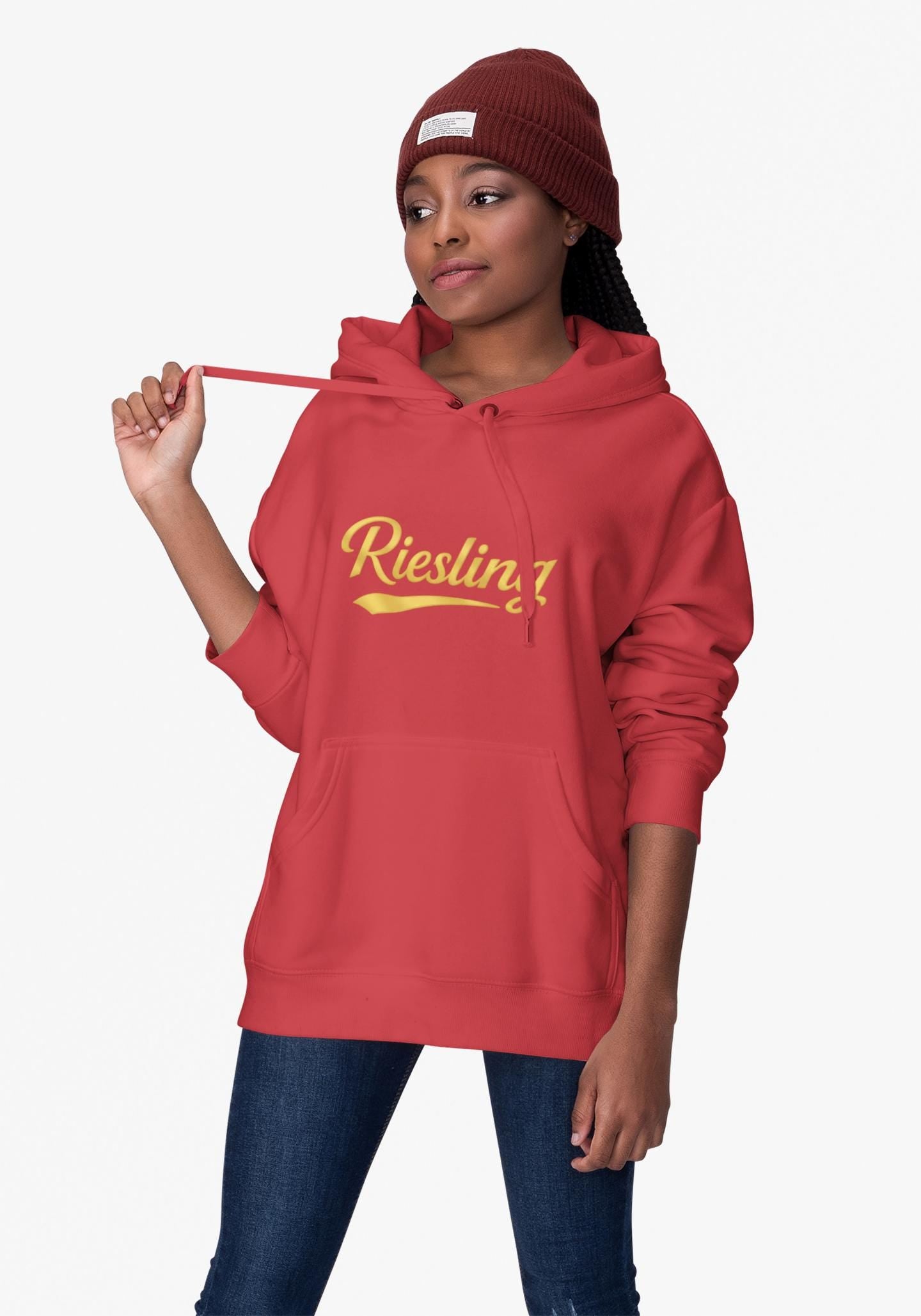 Riesling Hoodie, Wine Script Pullover Sweatshirt