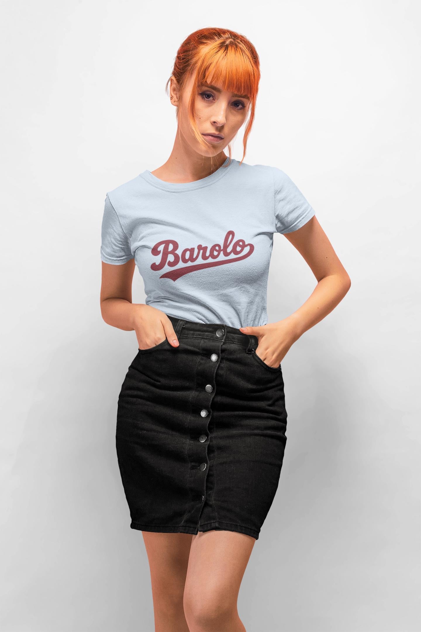 Barolo Script Logo Tee, Wine Region Italy, Burgundy Red Baseball Style