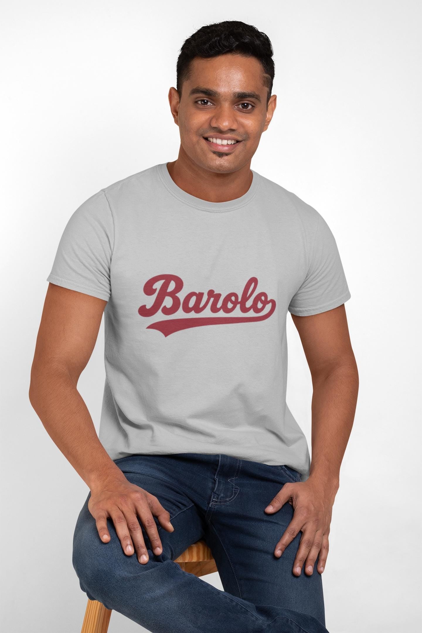 Barolo Script Logo Tee, Wine Region Italy, Burgundy Red Baseball Style