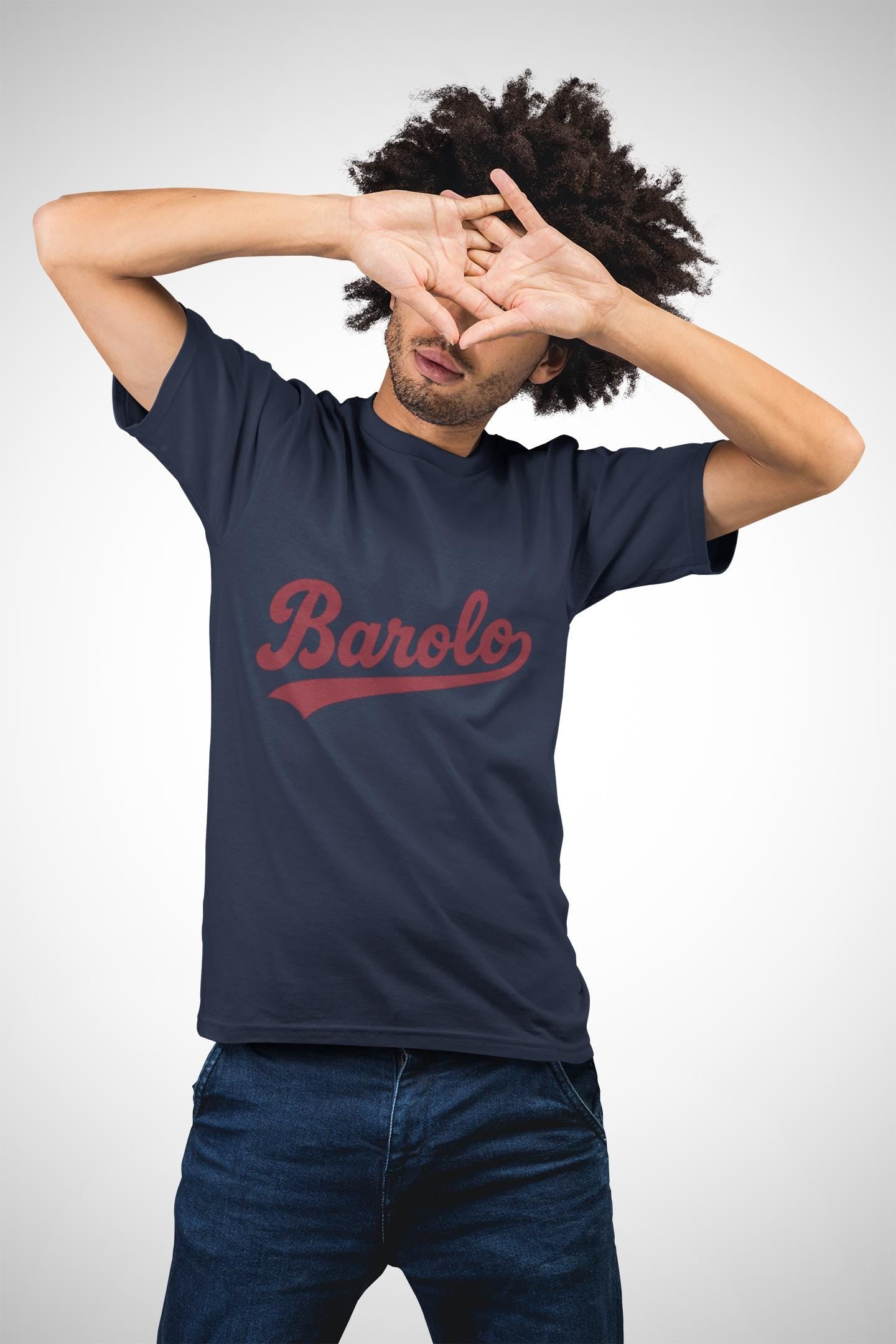 Barolo Script Logo Tee, Wine Region Italy, Burgundy Red Baseball Style