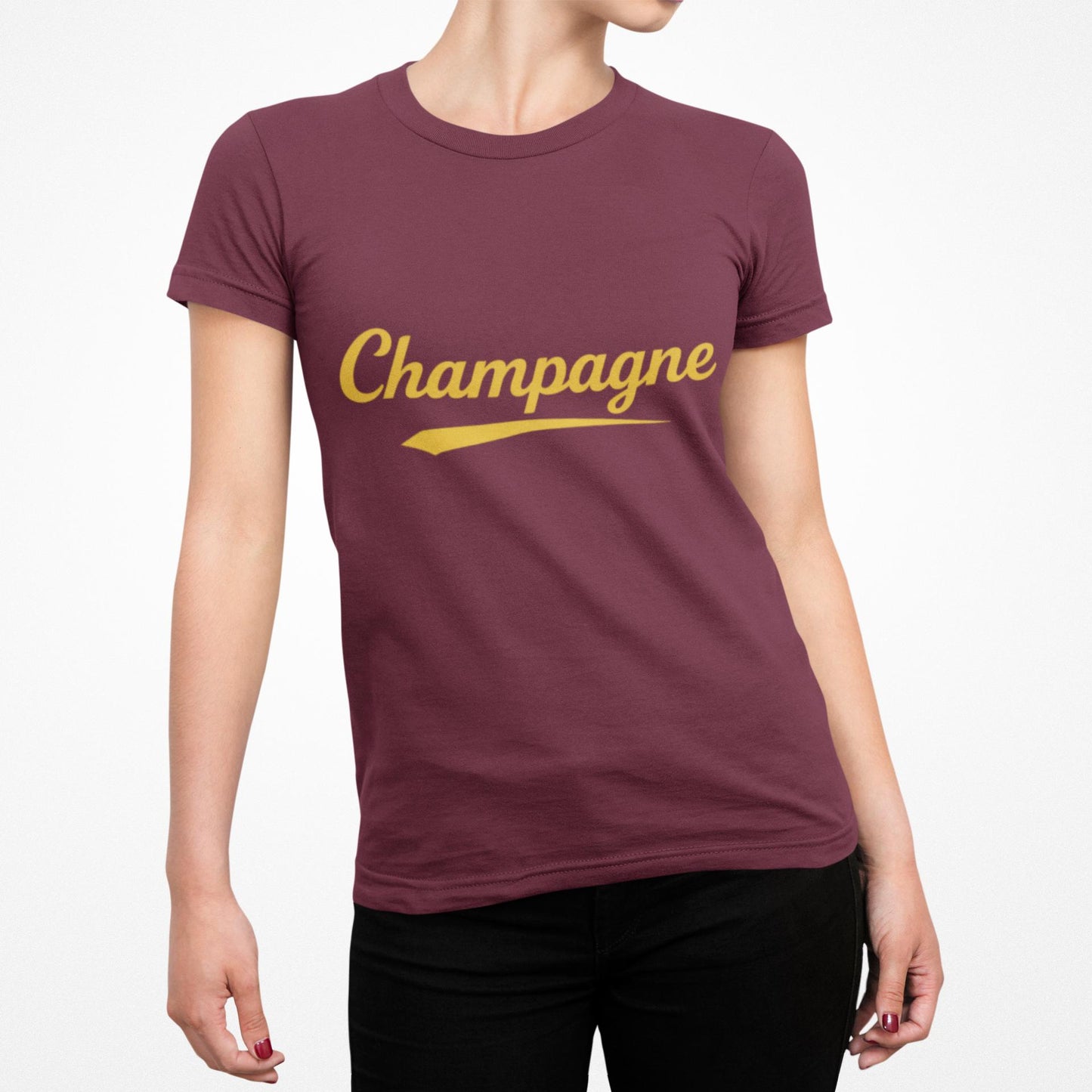 Champagne Script Tee, Retro Cursive Logo, Sparkling Wine Theme