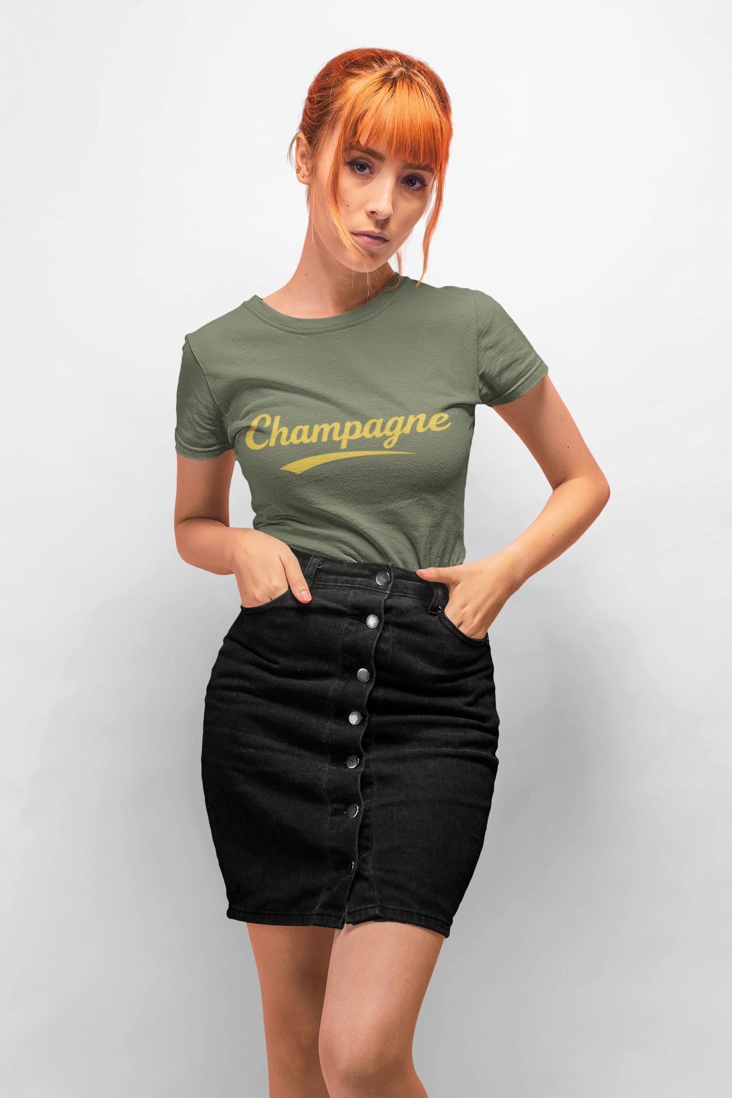 Champagne Script Tee, Retro Cursive Logo, Sparkling Wine Theme