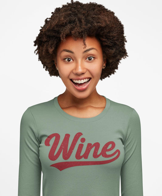 Wine Long Sleeve Tee, Vintage Script, Wine Lover Gift
