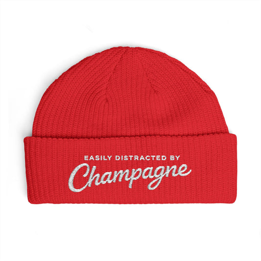 "Easily Distracted by Champagne" Embroidered Beanie