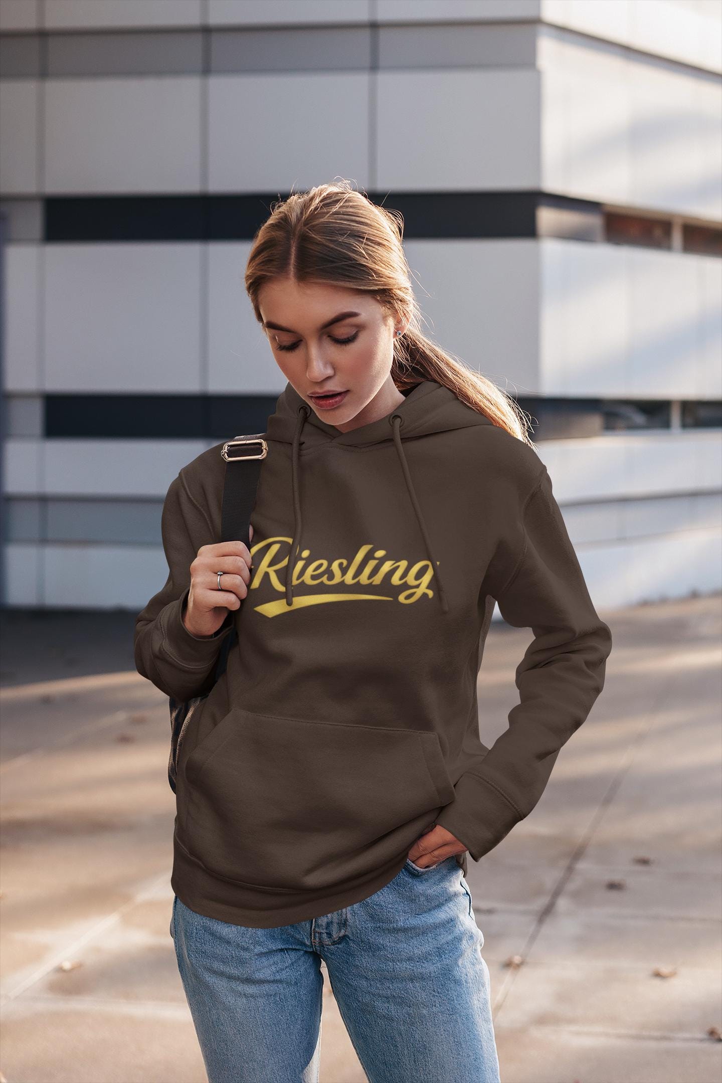 Riesling Hoodie, Wine Script Pullover Sweatshirt