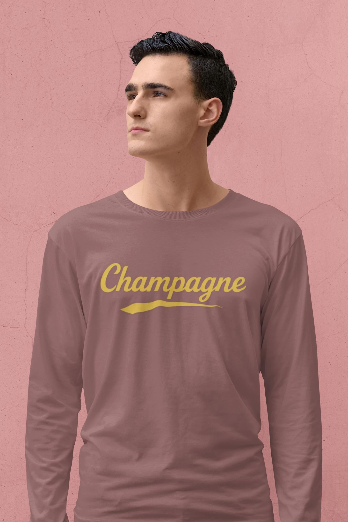 Champagne Script Long Sleeve Shirt, Retro Typography, Wine Graphic