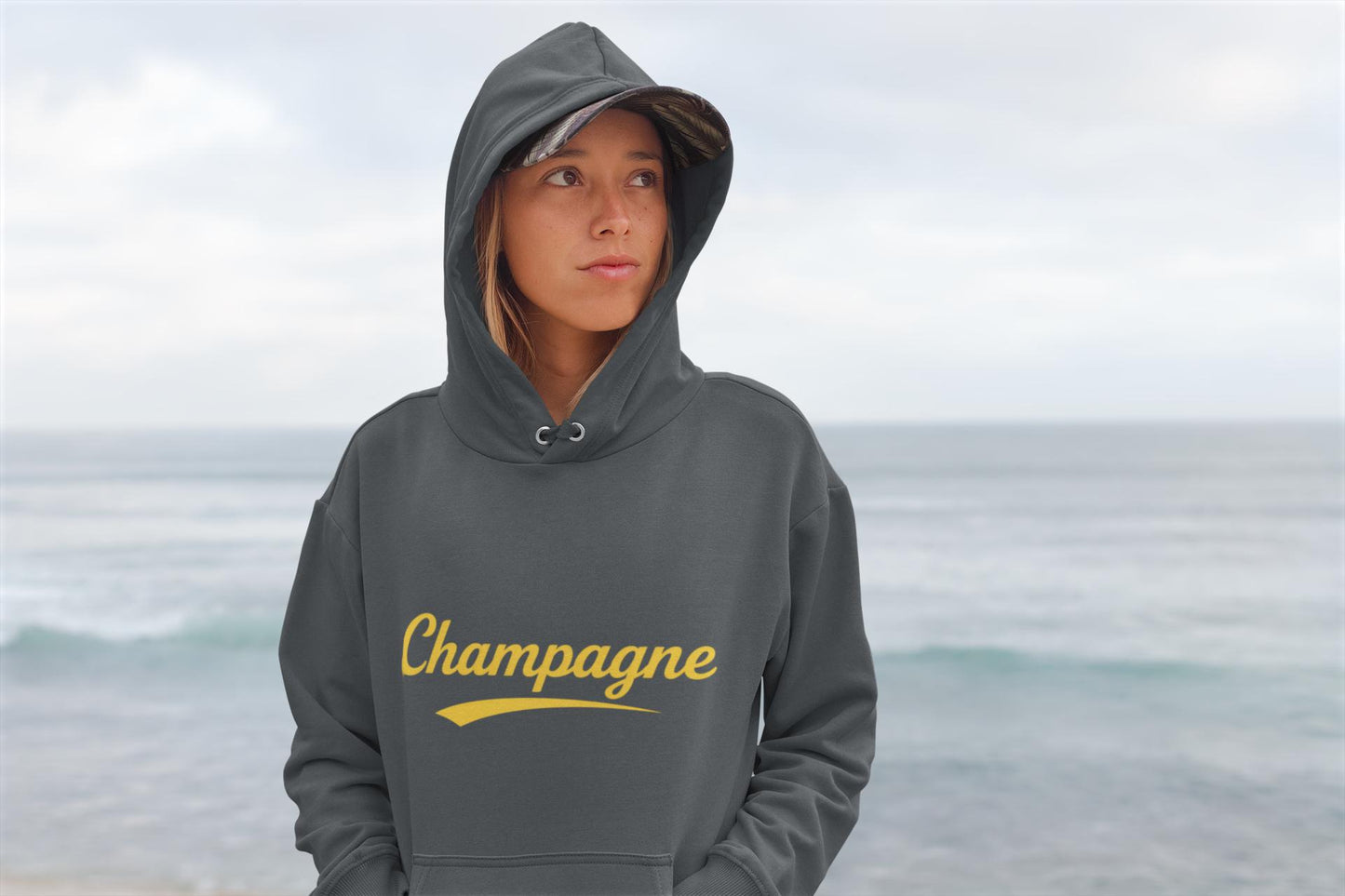 Champagne Script Hoodie, Script Logo Sweatshirt