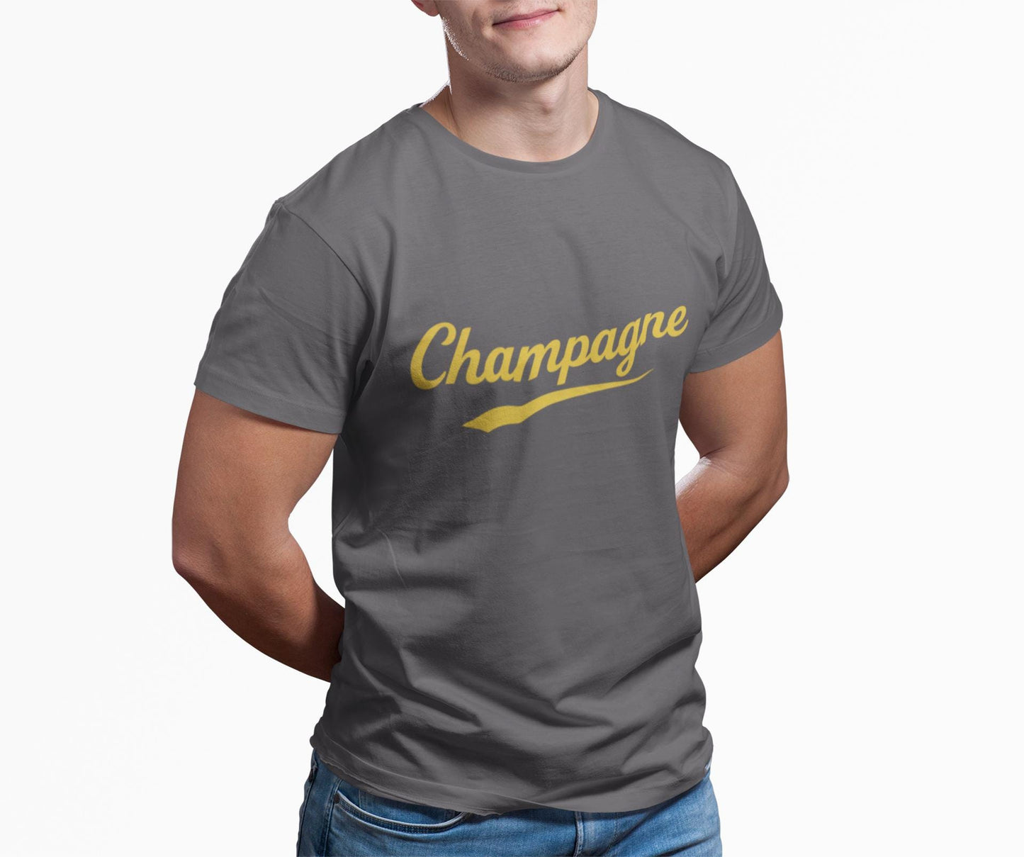 Champagne Script Tee, Retro Cursive Logo, Sparkling Wine Theme