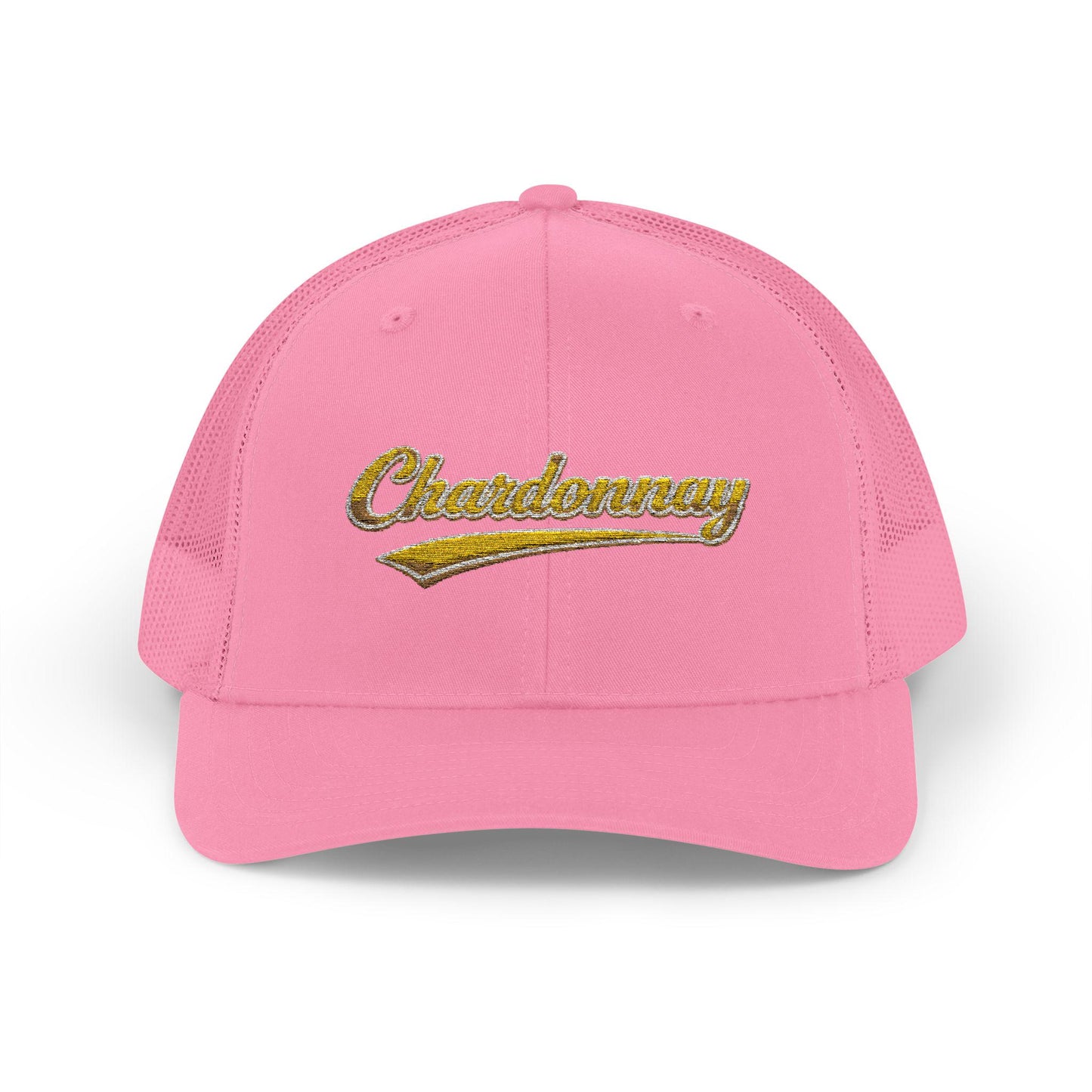 Chardonnay Script Logo Cap, Trucker Mesh Snapback