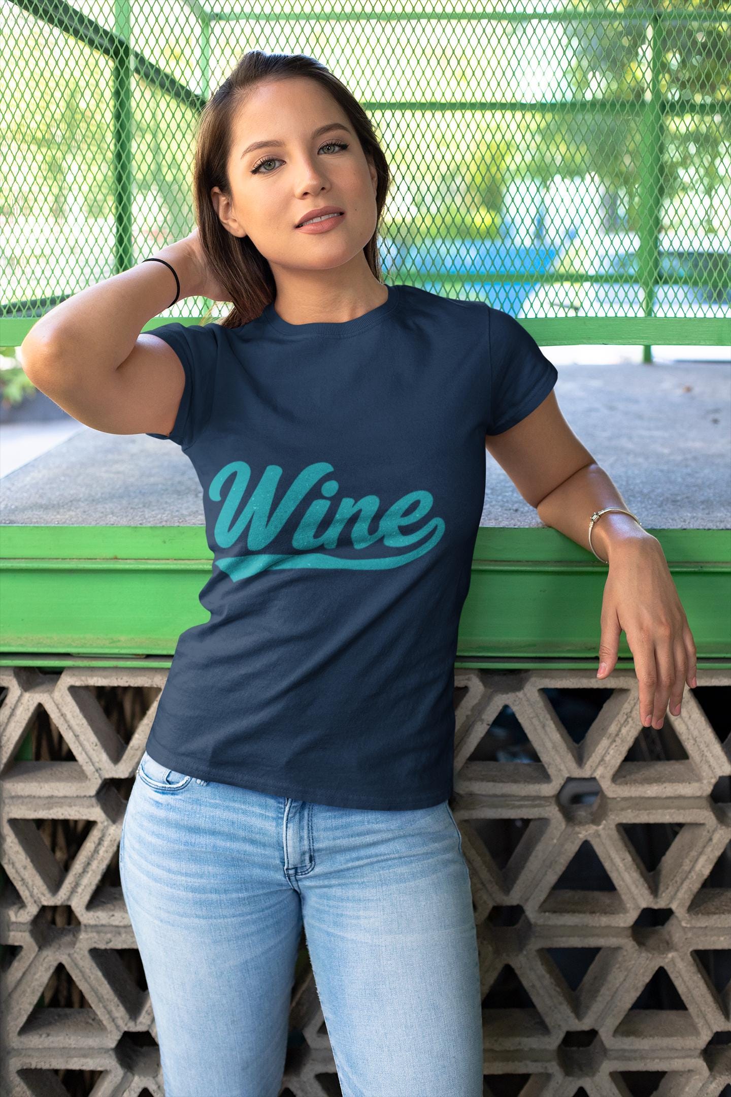 Wine Script Tee | Teal Wine Typography T-Shirt