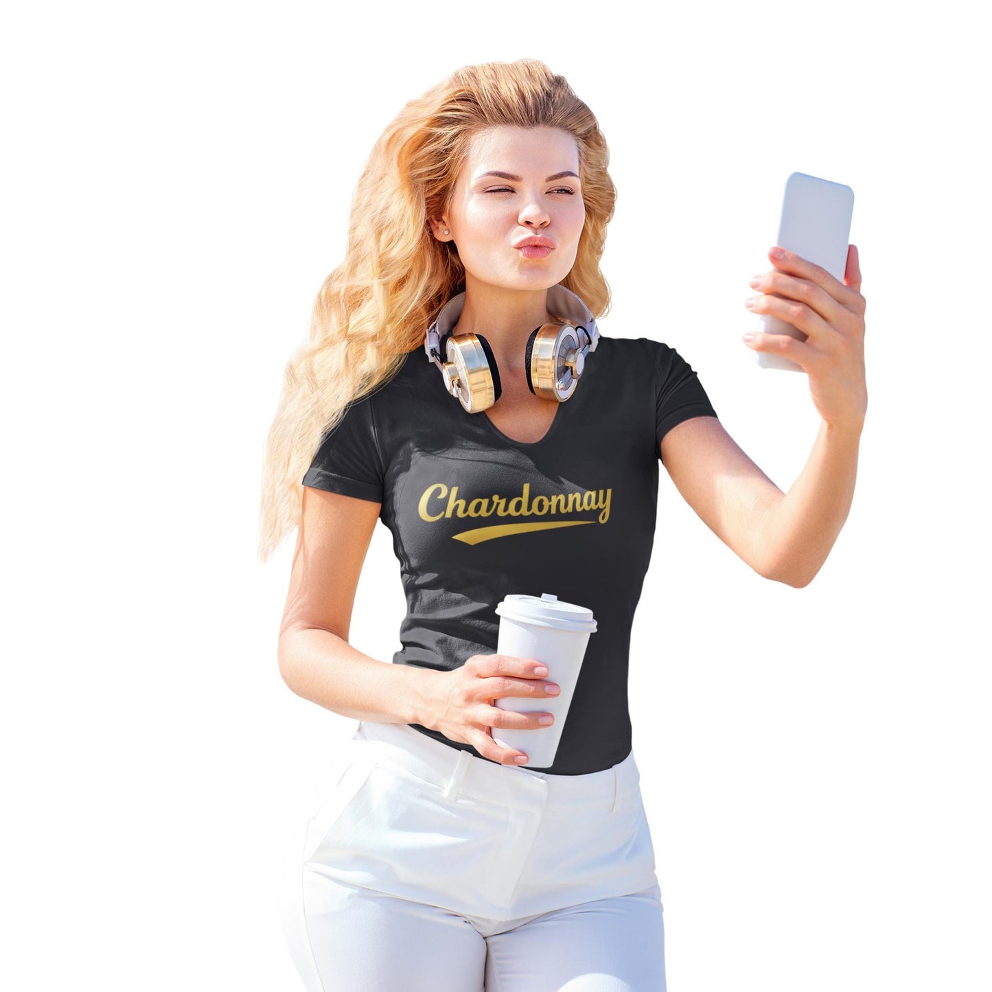 Chardonnay Script Logo V-Neck Tee, Wine Shirt, Vineyard Typography