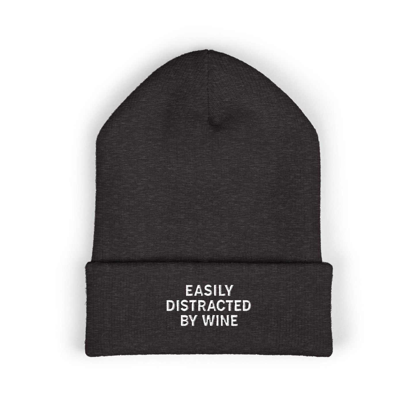 Wine Embroidered Beanie, Cuffed Knit Hat