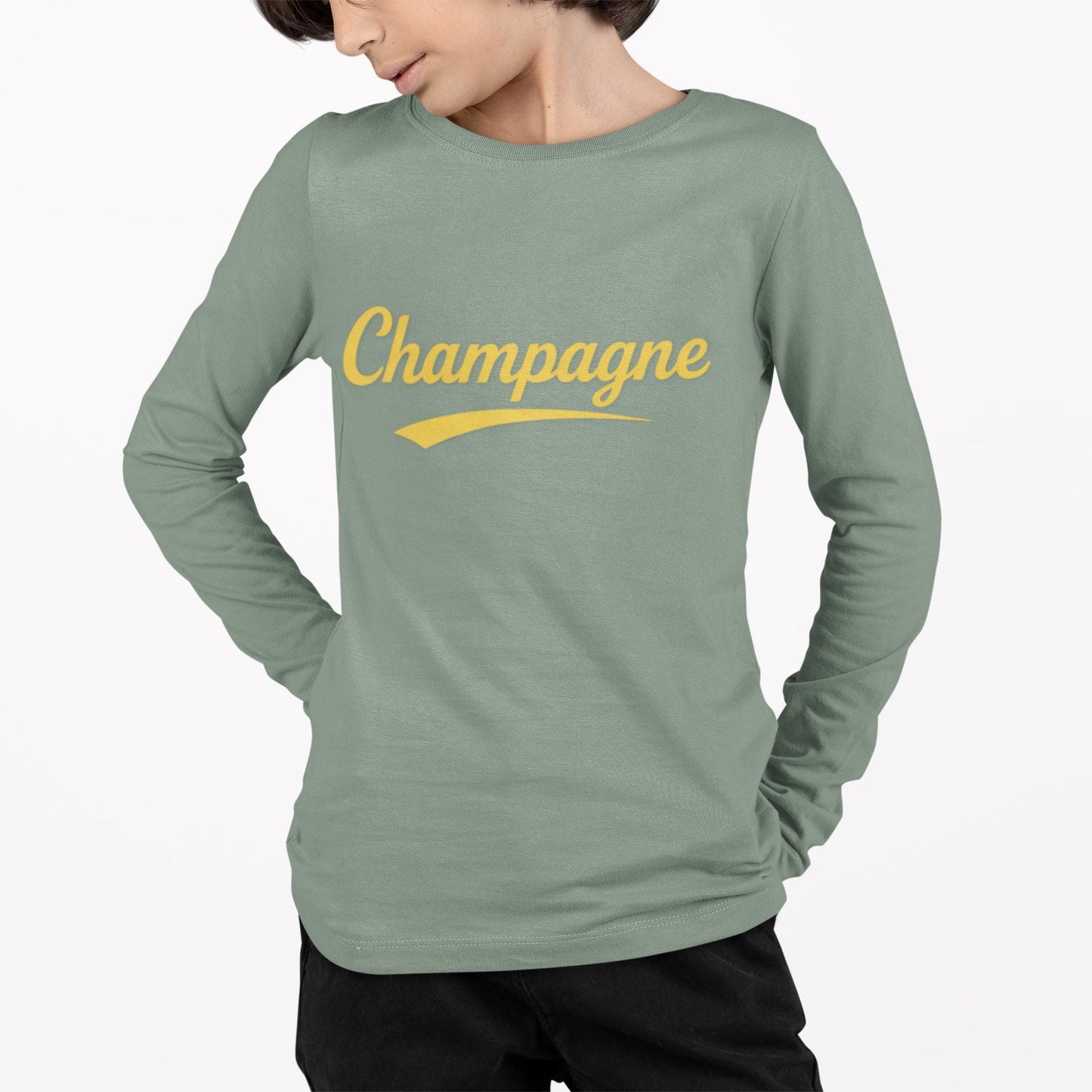 Champagne Script Long Sleeve Shirt, Retro Typography, Wine Graphic