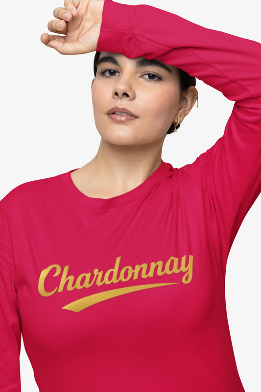 Chardonnay Script Logo Long Sleeve Tee, Wine Lovers