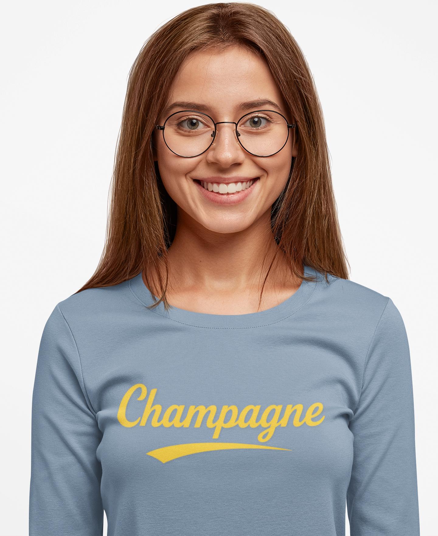 Champagne Script Long Sleeve Shirt, Retro Typography, Wine Graphic