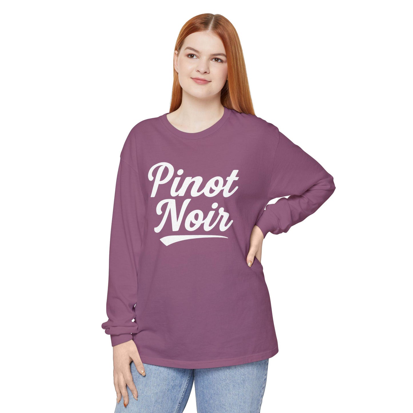 Pinot Noir Long Sleeve Shirt, Baseball Script Wine Tee, Unisex Wine Lover Gift