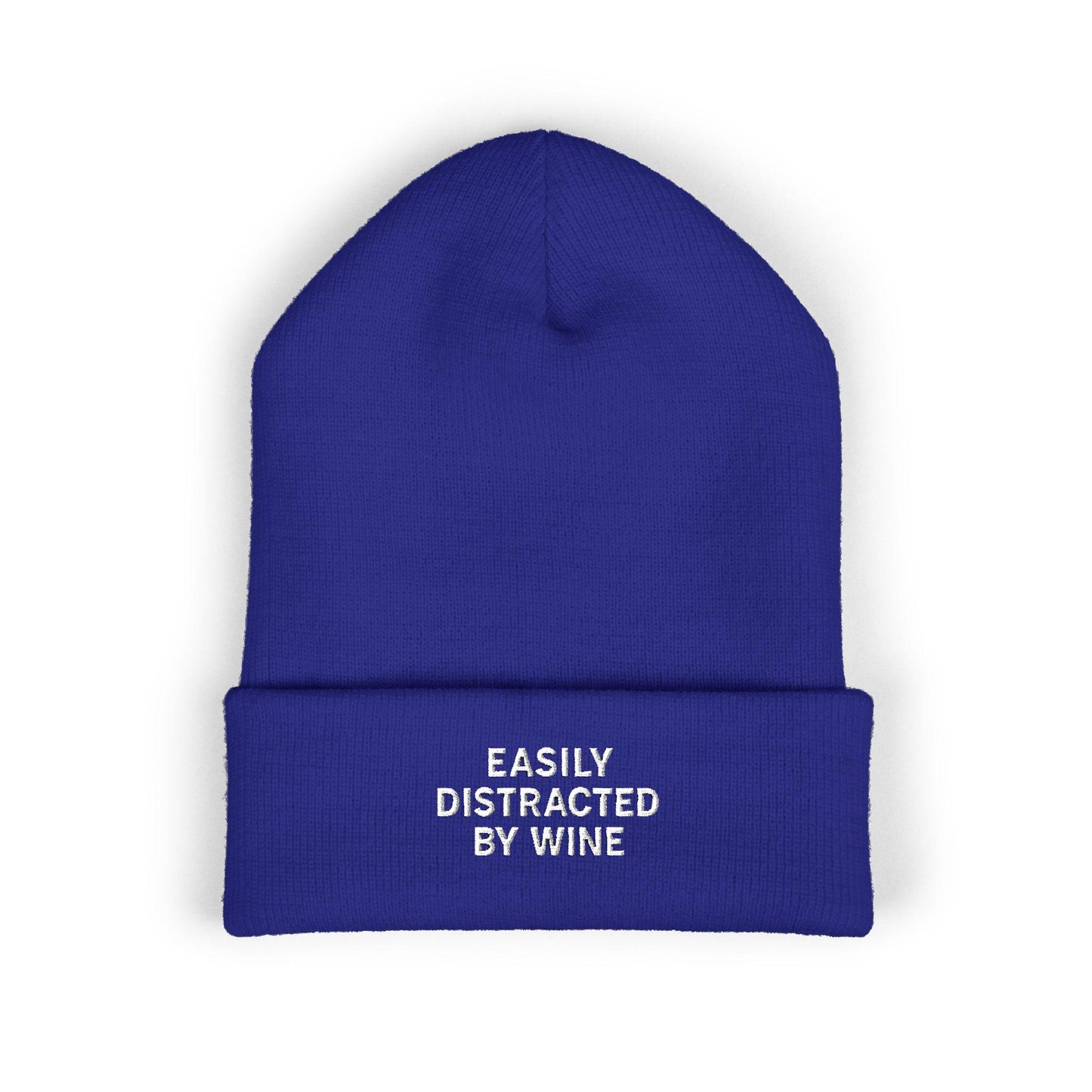Wine Embroidered Beanie, Cuffed Knit Hat