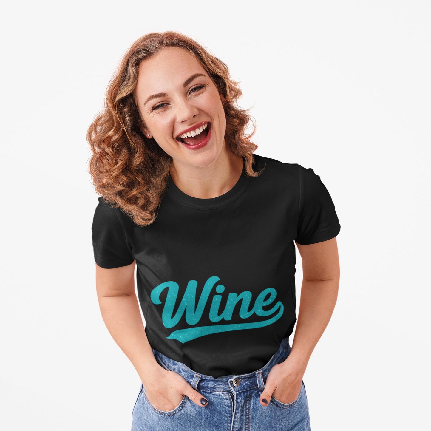 Wine Script Tee | Teal Wine Typography T-Shirt
