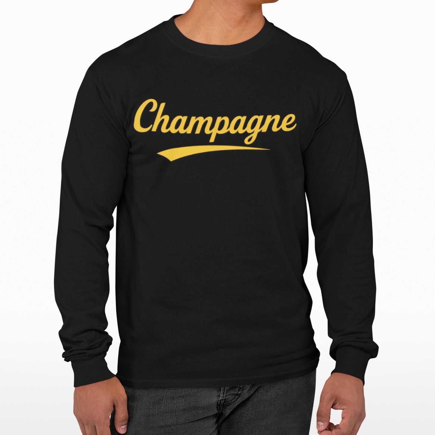 Champagne Script Long Sleeve Shirt, Retro Typography, Wine Graphic