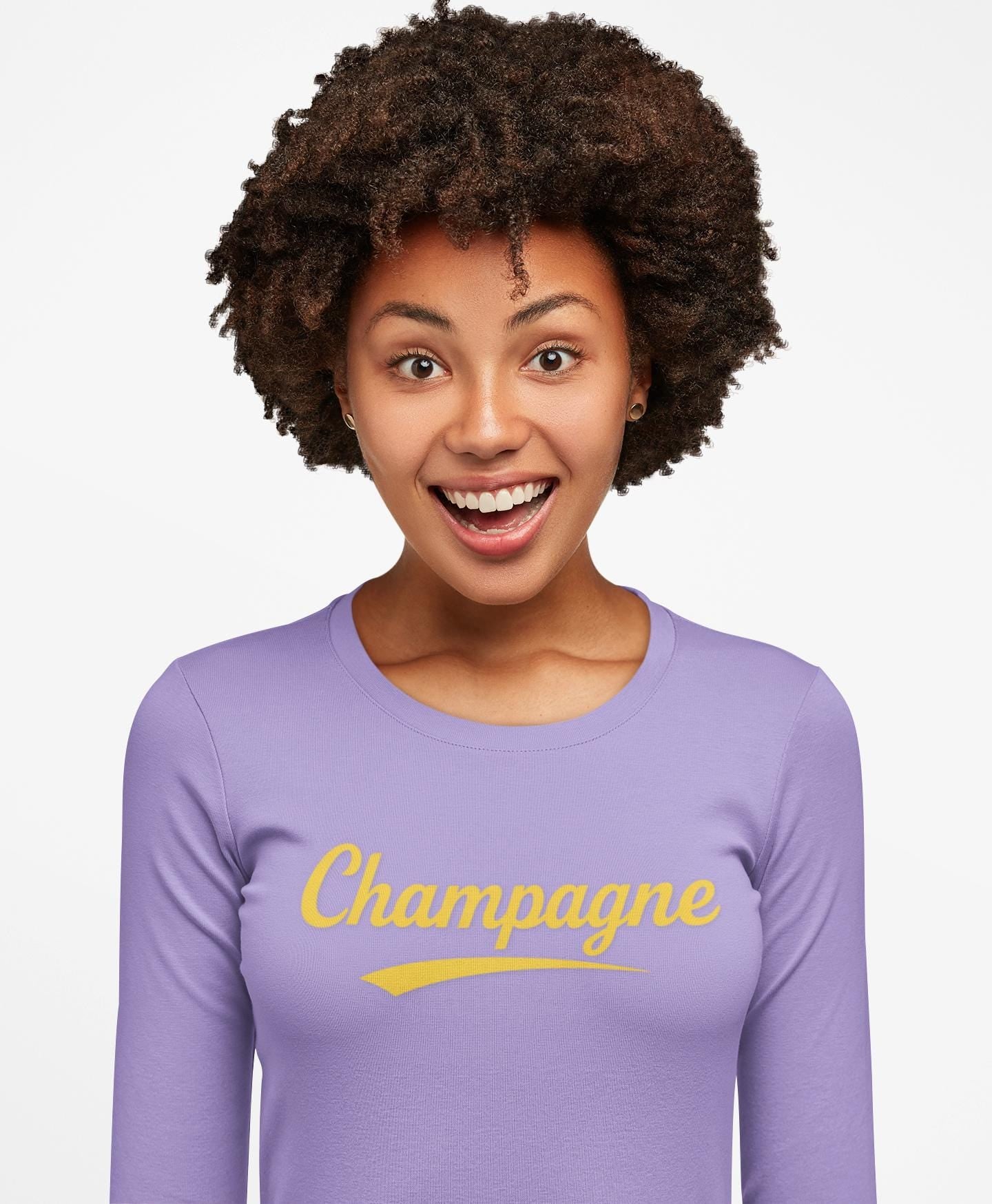 Champagne Script Long Sleeve Shirt, Retro Typography, Wine Graphic
