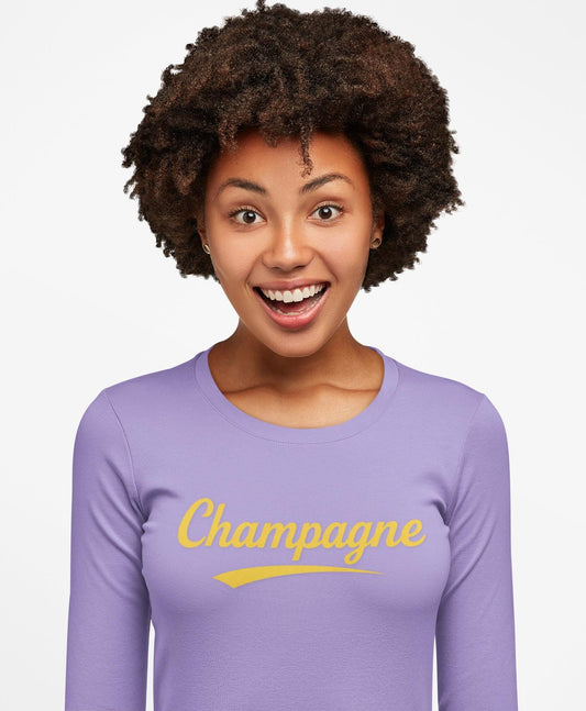 Champagne Script Long Sleeve Shirt, Retro Typography, Wine Graphic