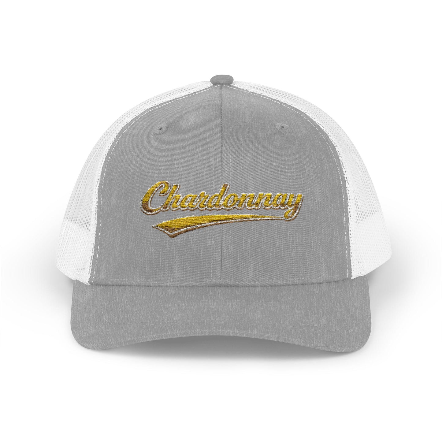 Chardonnay Script Logo Cap, Trucker Mesh Snapback