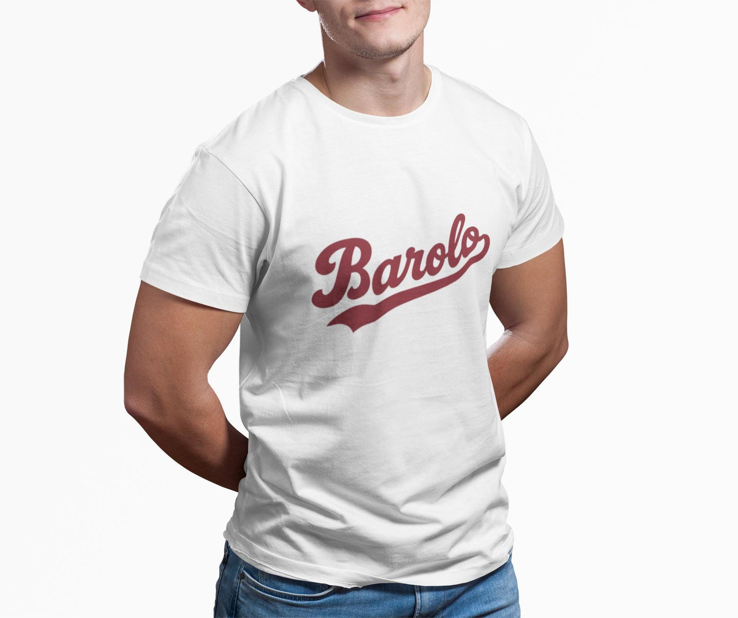 Barolo Script Logo Tee, Wine Region Italy, Burgundy Red Baseball Style