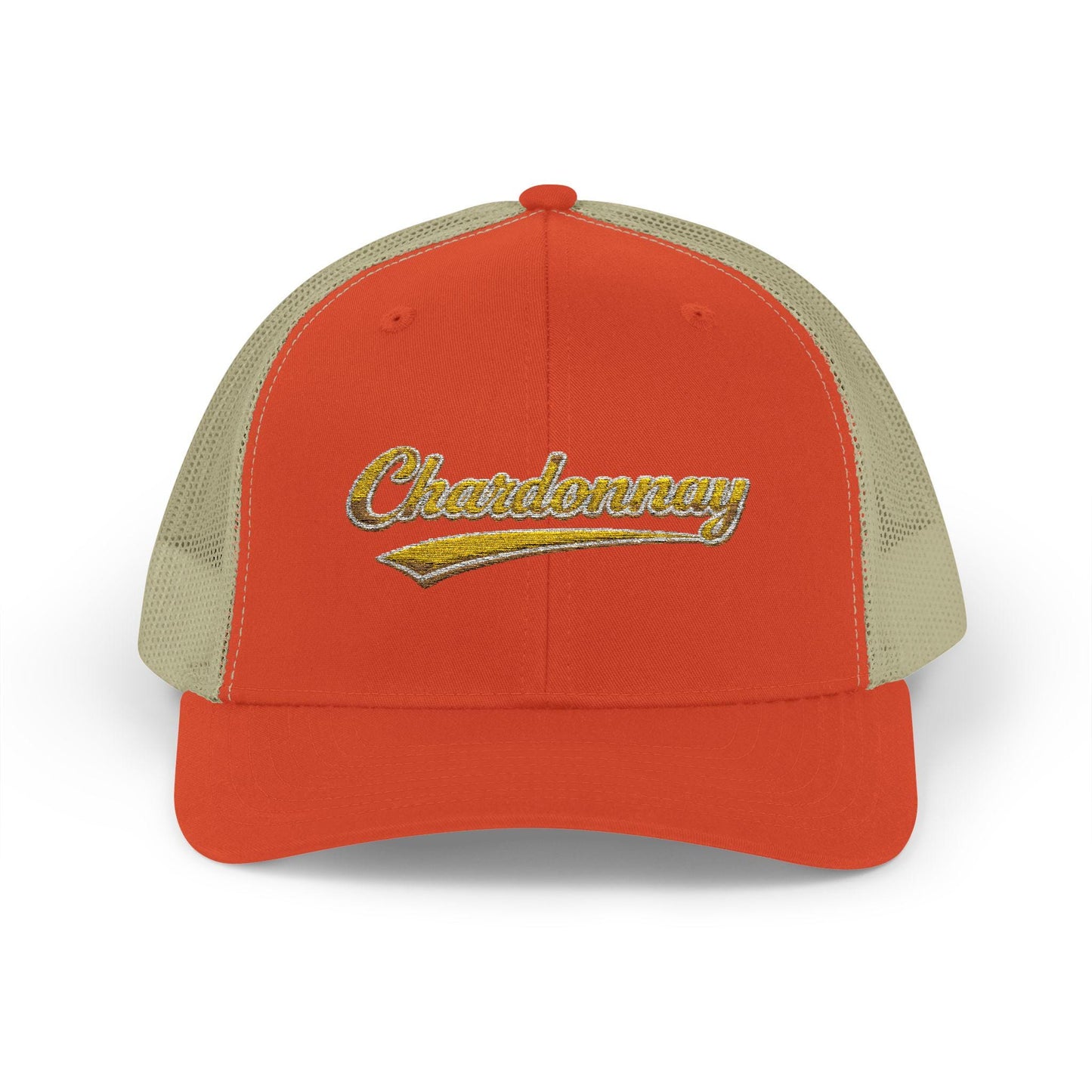 Chardonnay Script Logo Cap, Trucker Mesh Snapback