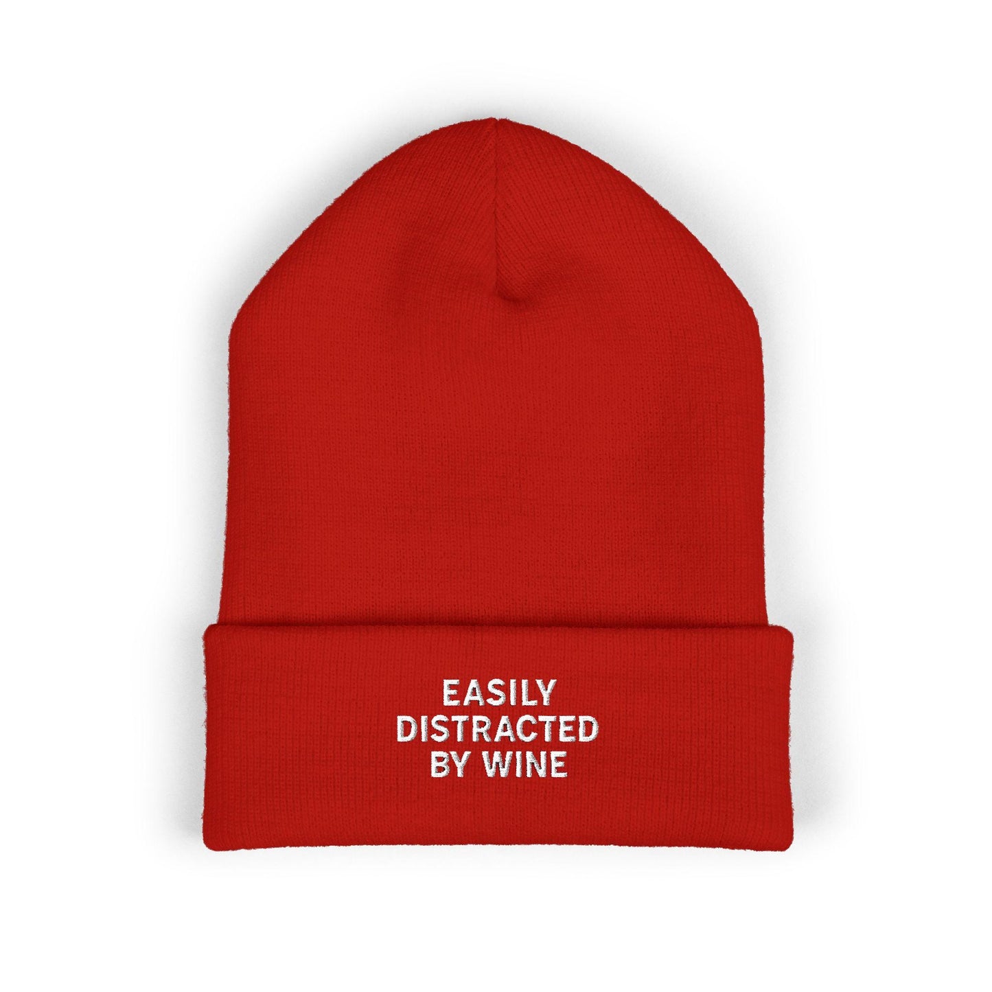 Wine Embroidered Beanie, Cuffed Knit Hat