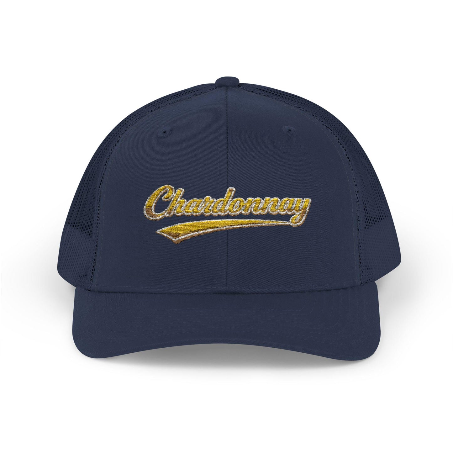 Chardonnay Script Logo Cap, Trucker Mesh Snapback