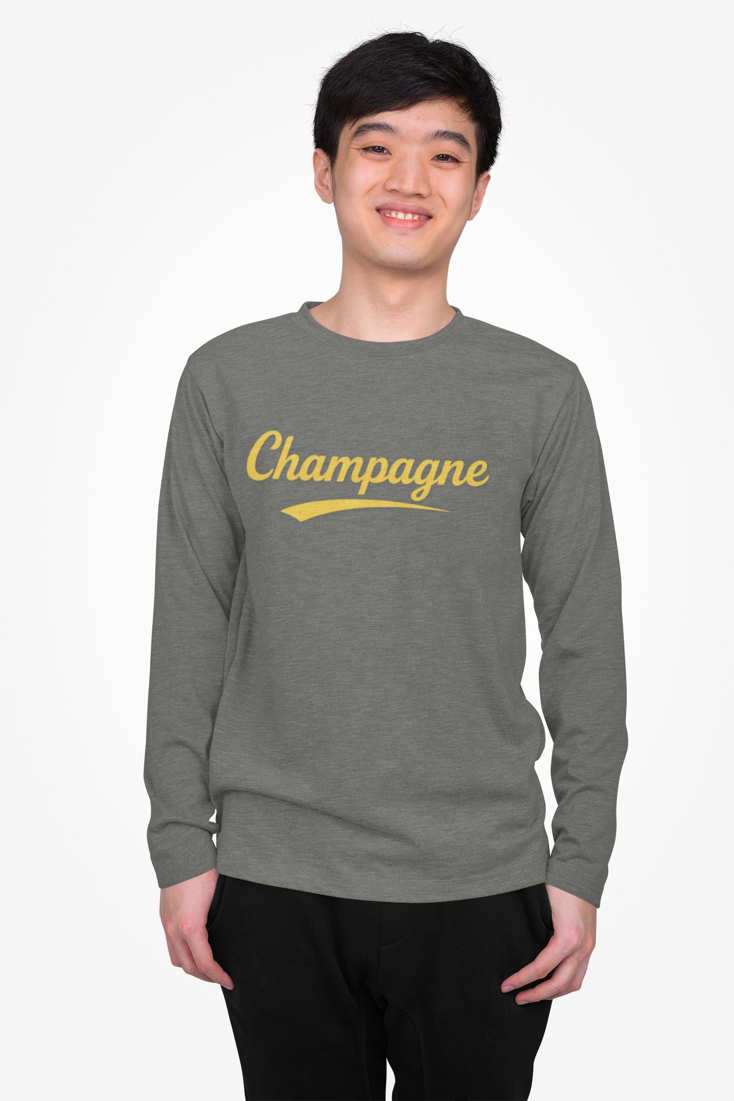 Champagne Script Long Sleeve Shirt, Retro Typography, Wine Graphic